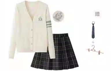 东鲸岁时记 学院风纯色针织上衣中腰合身半裙裙装套装 女款 白色+黑色