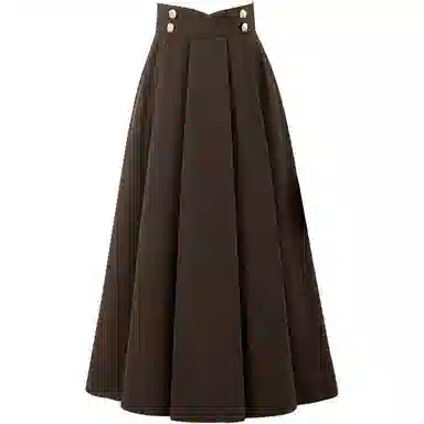 她池 纯色高腰宽松休闲长裙 女款 深咖色