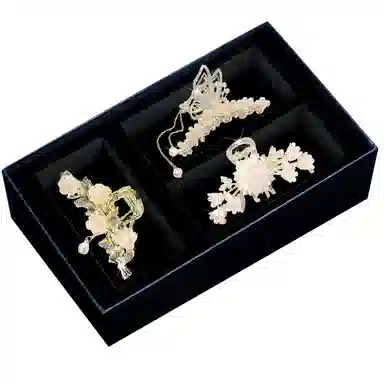 妖娆猫 山茶花蝴蝶流苏后脑勺盘发气质时尚鲨鱼高级感套装礼盒 合金 抓夹 女款