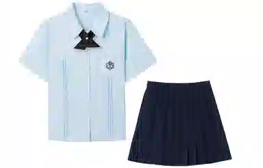 九条喵 尖领短袖衬衫格子图案短裙制服 女款