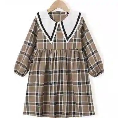 梦特娇 女童装 蝴蝶结格纹格子适中儿童连衣裙 夏 儿童款