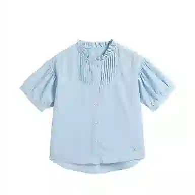 儿童款 【天丝凉感】英氏 夏季 法式立领莱赛尔衬衣中大童衣服女童甜美短袖褶皱衬衫