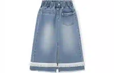 梦特娇 童装 纯色高腰毛边休闲半身裙 女童 牛仔蓝