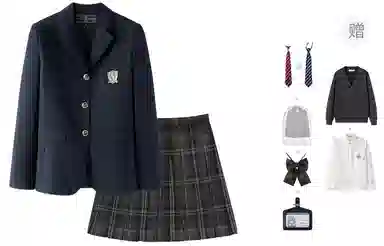 东鲸岁时记 学院风开学季舒适上衣格纹中腰合身半裙制服 女款 黑色