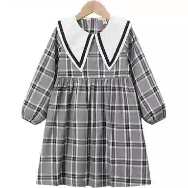 梦特娇 女童装 蝴蝶结格纹格子适中儿童连衣裙 夏 儿童款