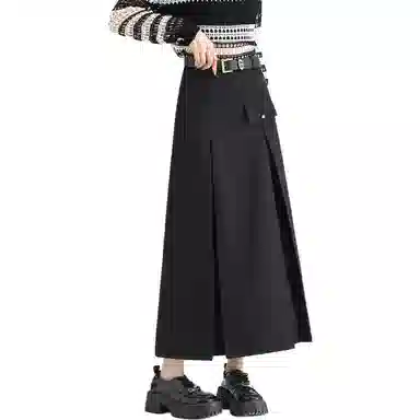 法文箱子 纯色高腰中长款休闲长裙 女款