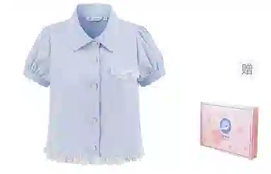 东鲸岁时记 独特绝美蕾丝条纹衬衫短袖制服 女款 蓝色