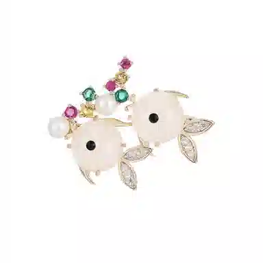 山一丸 国风别针复古 胸花多用途防走光固定衣服可爱吐泡泡金鱼 铜 胸针 女款