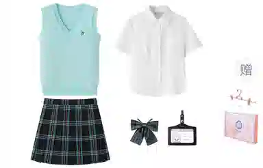 东鲸岁时记 针织衫马甲短袖上衣时尚百搭短裙制服 女款 水蓝色毛衣+霓虹少女  买赠衬衫+平角+挂牌