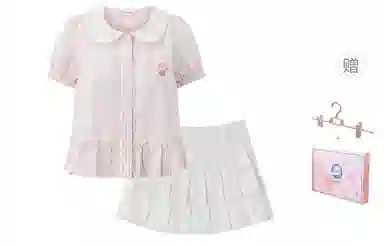 东鲸岁时记 可爱少女风娃娃领短袖衬衫纯色设计感半身短裙裙装套装 女款 两件装 礼盒装 碎花手册粉色衬衫+白色短裙（内含打底裤） 买赠裙夹