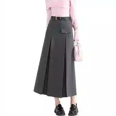 法文箱子 纯色高腰中长款休闲长裙 女款