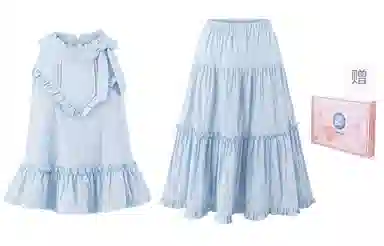 东鲸岁时记 高级感显瘦性感纯欲度假裙装套装 女款 礼盒装 蓝色莫奈花园上衣+蓝色裙（含内衬）