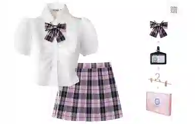 东鲸岁时记 纯色舒适修身收腰短袖衬衫百褶时尚半身裙制服 女款