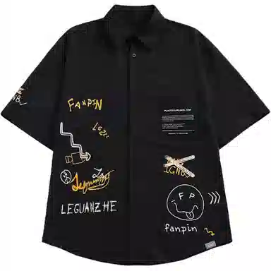 【dme】 美式复古时尚潮流潮牌舒适百搭短袖衬衫 男女同款