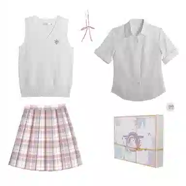 兔半眠 学院风马甲短袖衬衫半身格裙子制服 女款