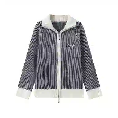 青蛙王子 时尚洋气立领插肩长袖毛衣 条黑色 中小童