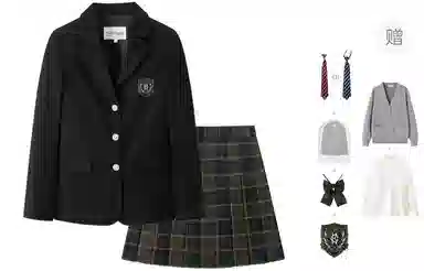 东鲸岁时记 学院风纯色长袖上衣格子百褶短裙制服 女款 礼盒装 黑色