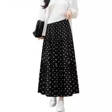 法文箱子 波点高腰中长款休闲长裙 女款