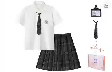 东鲸岁时记 学院风翻领刺绣贴袋短袖衬衫格纹短裙制服 女款