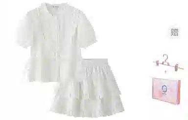 东鲸岁时记 减龄全棉法式独特绝美小上衣花边半身裙裙装套装 女款 礼盒装 白色