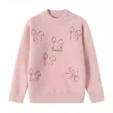 青蛙王子 时尚洋气可爱百搭卡通兔子字母印花长袖毛衣 粉红色 中小童