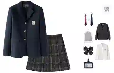 东鲸岁时记 学院风纯色长袖上衣格子百褶短裙制服 女款 礼盒装 黑色