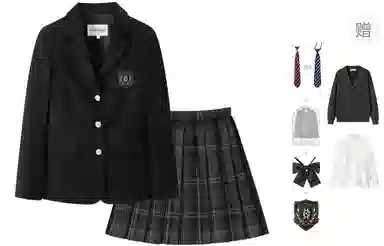 东鲸岁时记 学院风纯色长袖上衣格子百褶短裙制服 女款 礼盒装 黑色
