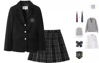 东鲸岁时记 学院风纯色长袖上衣格子百褶短裙制服 女款 礼盒装 黑色