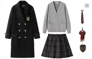 东鲸岁时记 韩剧穿搭保暖毛呢双排扣毛绒大衣针织开衫百褶裙制服 女款 黑色