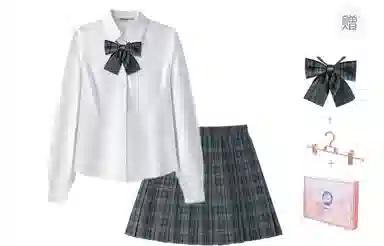 东鲸岁时记 学院风开学季尖领上衣中腰修身半裙制服 女款 白色+灰绿色