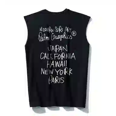 乱步 重磅纯棉手绘涂鸦坎肩美式运动休闲圆领宽松背心 男女同款