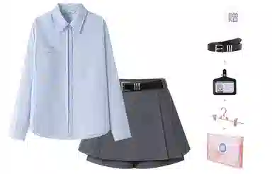 东鲸岁时记 学院风通勤日常上衣纯色高腰宽松半裙制服 女款 水蓝色