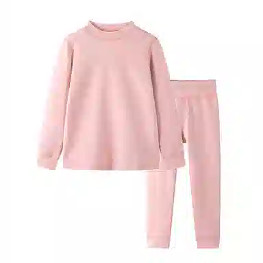 英氏 纯色条纹圆领套头高腰厚款保暖套装 儿童款