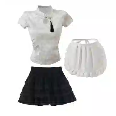 花山家的猫 新中式国风泼墨衬衫蛋糕裙套装制服 女款