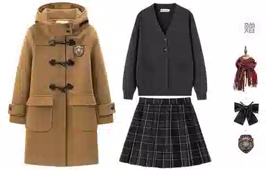 东鲸岁时记 保暖学院风高级感大衣单排扣开衫针织格子百褶半裙制服 女款