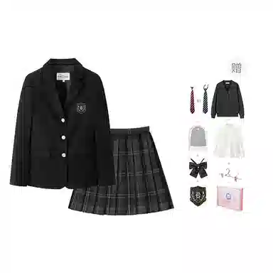 东鲸岁时记 学院风开学季舒适上衣格纹中腰合身半裙制服 女款 黑色