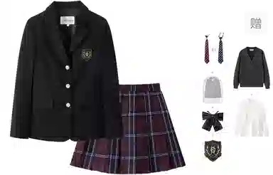 东鲸岁时记 学院风开学季舒适上衣格纹中腰合身半裙制服 女款 黑色