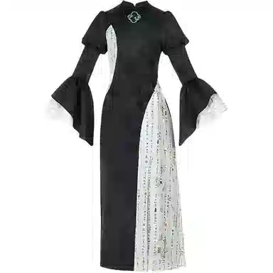 哒头下雨不愁 接袖设计绣印结合旗袍 女款