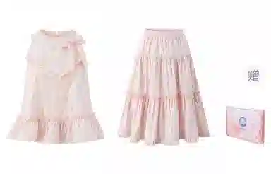 东鲸岁时记 法式气质海边度假风裙装套装 女款 礼盒装 莫奈花园粉色上衣+下裙（含内衬）