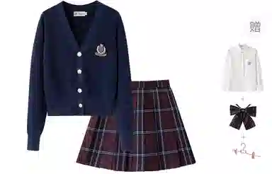 东鲸岁时记 学院风徽章毛衣收腰修身伯克利半身裙套装制服 女款