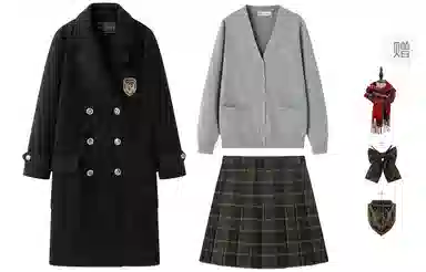 东鲸岁时记 减龄穿搭学院风长袖大衣宽松显瘦开衫格子百褶裙制服 女款