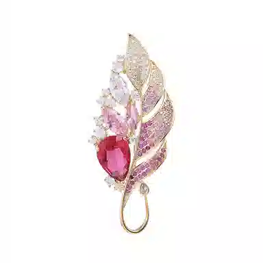 山一丸 轻奢风秋冬羽毛韩版优雅气质叶子 环保铜 胸针 女款