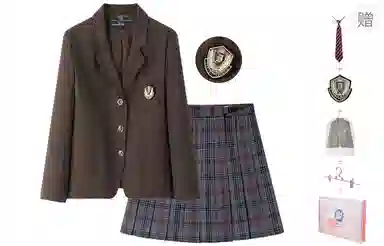 东鲸岁时记 学院风单排扣日系宽松西服外套校供直筒西装格子百褶半裙制服 女款