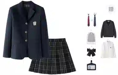 东鲸岁时记 学院风纯色长袖上衣格子百褶短裙制服 女款 礼盒装 黑色