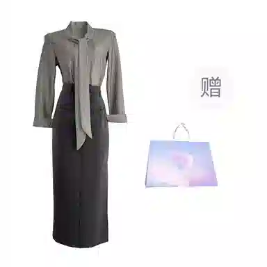 桴生 法式韩系气质飘带高腰长袖衬衫半身裙修身显瘦教资面试穿搭裙装套装 女款