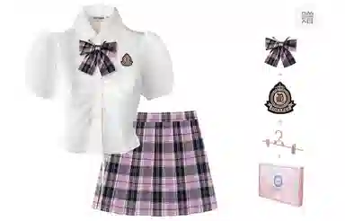 东鲸岁时记 纯色舒适修身收腰短袖衬衫百褶时尚半身裙制服 女款