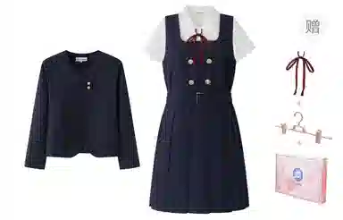 东鲸岁时记 学院风纯色气质西服休闲舒适上衣高腰合身短裙制服 女款 绀色