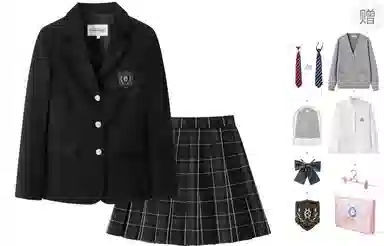 东鲸岁时记 学院风纯色开衫修身上衣格子百褶短裙制服 女款 礼盒装