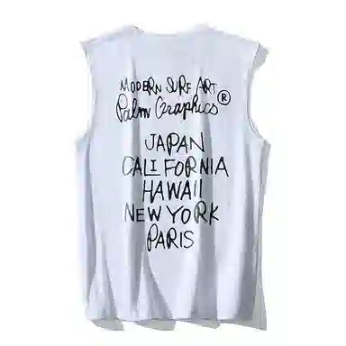 乱步 重磅纯棉手绘涂鸦坎肩美式运动休闲圆领宽松背心 男女同款