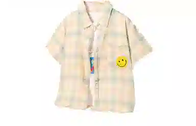 十月妈咪 童装 格子短袖衬衫 男童
